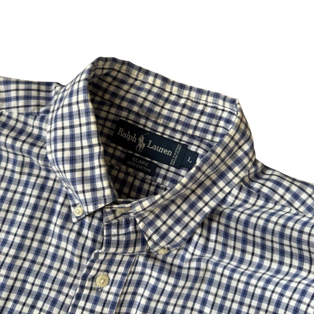 Ralph Lauren Blue and White Check Button-Down Shirt